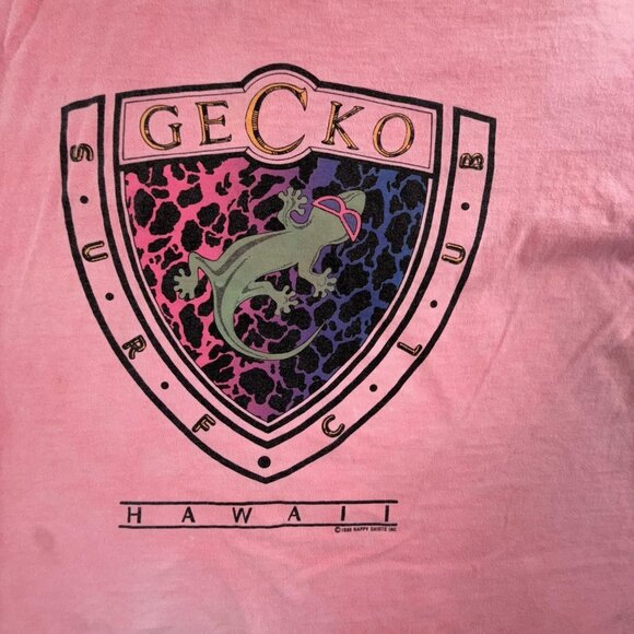 Vintage Gecko Hawaii Surf Club Shirt Men XL Pink Graphic Tee 80s Made in USA Y2K - Picture 5 of 16